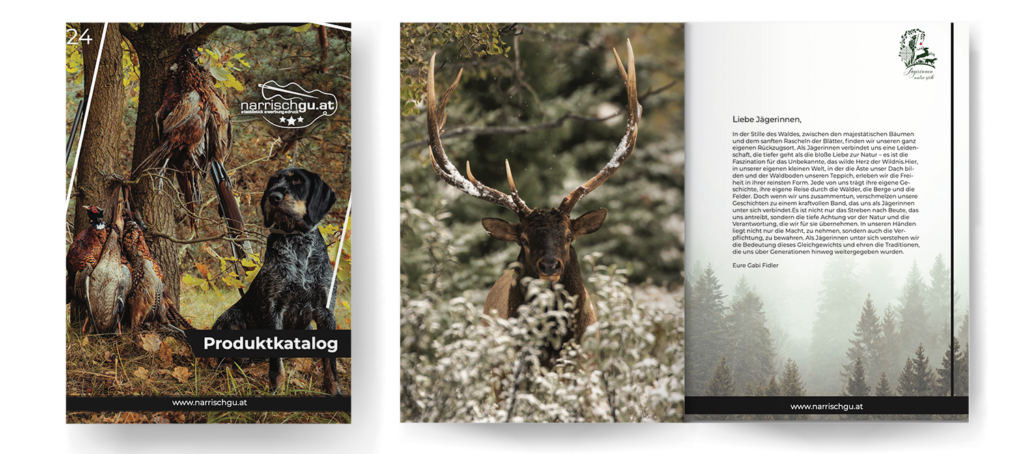 Broschüre mit Abbildung eines Hundes und eines Hirschens über den Waldboden.